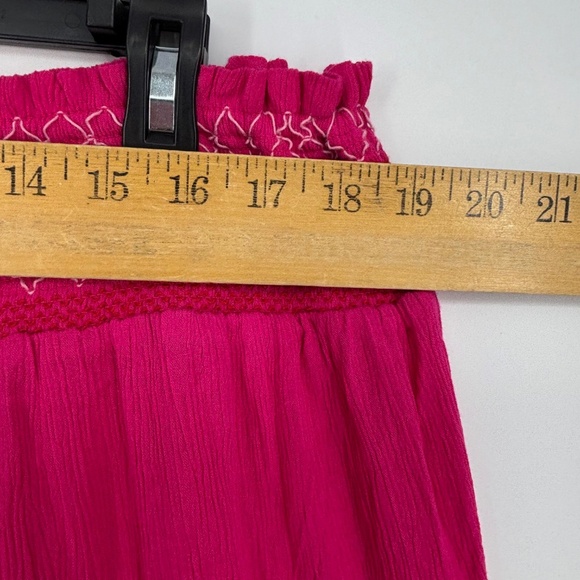 One World Womens 1X Pull-On Wide Leg Pants Bright Pink Crinkle Gauze Embroidered - Picture 8 of 8